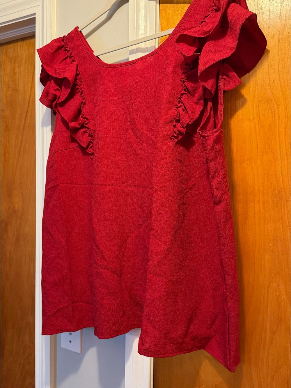 Women’s Red Ruffle Sleeve, Bow Back Shirt NWOT